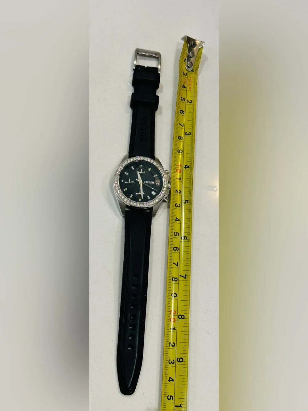 Crystal Bezel Chronograph Black Silicone Watch Date Glam Y2K Casual Chic